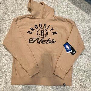 Brooklyn Nets Hoodie Mens Medium Khaki '47 Brand NBA Sweatshirt Basketball New